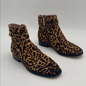 JJill Leopard Print Ankle Boot women 7 cow fur festival Casual office retro boho